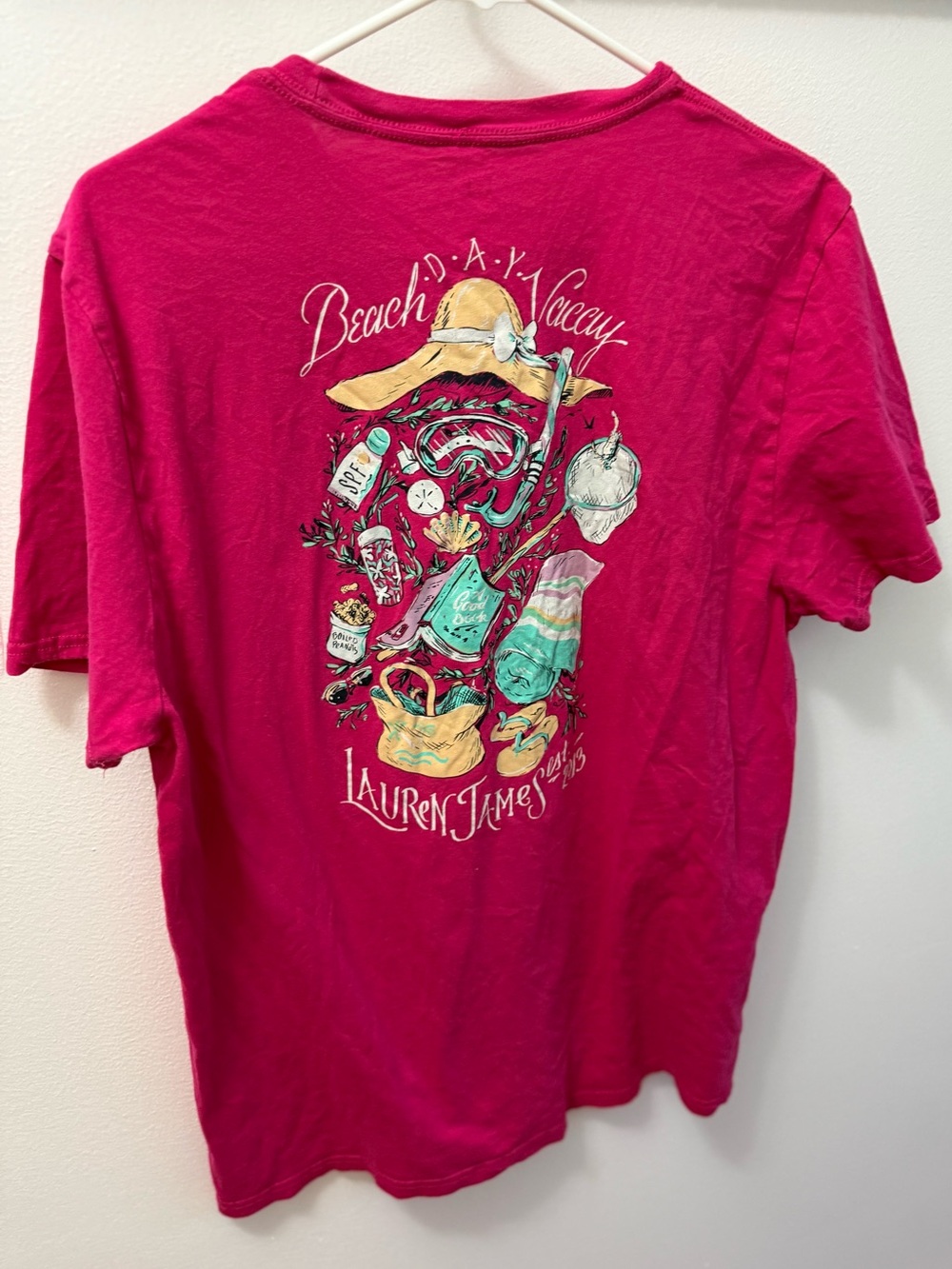 Lauren James Bright Pink Beach Graphic Tee large